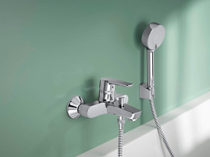 Hansa 51442193 Badewanne Mischbatterie für Wandaufbau HANSAPINTO | automatische Rückstellung Brause/