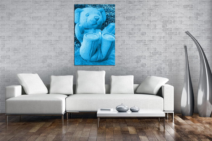 deyoli lustige Teddybär Skulptur Format 80x60 Effekt: Monocrome Blau als Leinwandbild, Motiv fertig