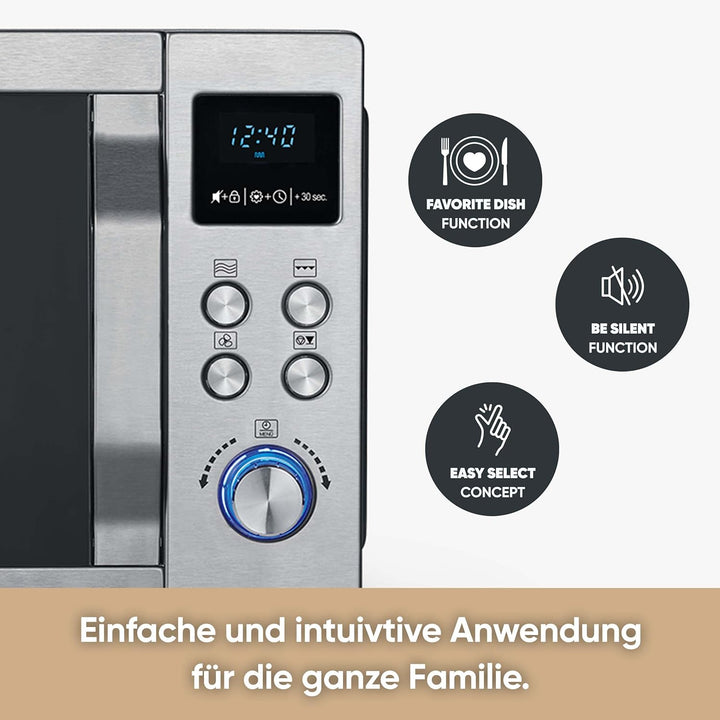 SEVERIN Mikrowelle mit Grill und Heissluftfunktion 3-in-1, Mikrowellengerät zum Auftauen, Garen und