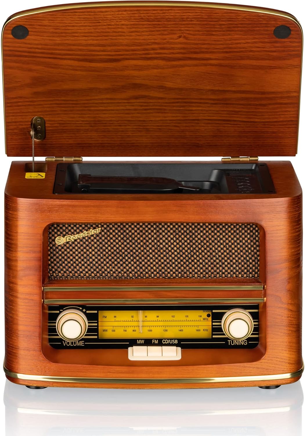 Roadstar HRA-1500UEMP Tragbares CD-Radio Vintage FM/MW, CD-MP3-Player, USB Aufnahmefunktion, Stereo,