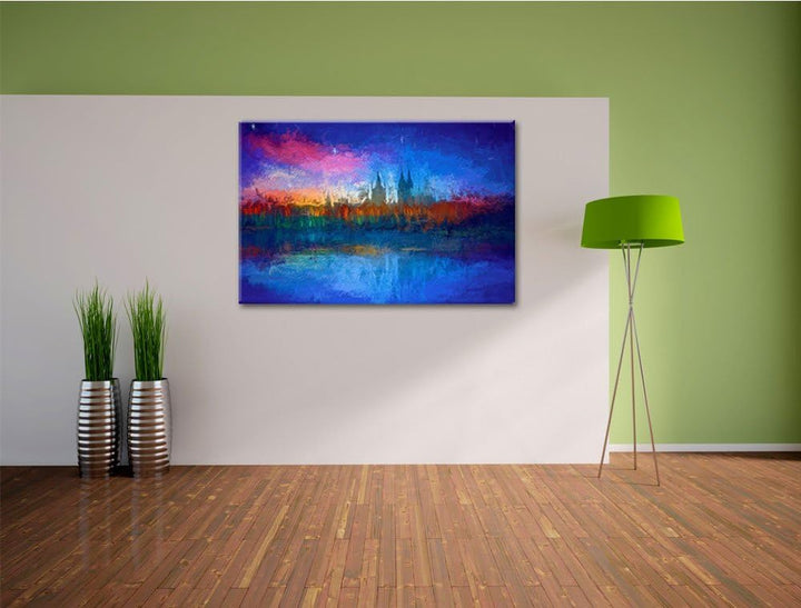 Polarlichter über der Skyline von Köln Deluxe Format: 100x70 cm auf Leinwand, XXL riesige Bilder fer