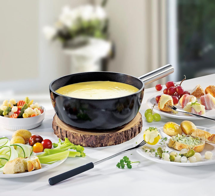 Spring Fondue Set ALU INDUCTION | Aluminium Guss Topf Emailliert | Schwarz | Antihaftbeschichtet | R