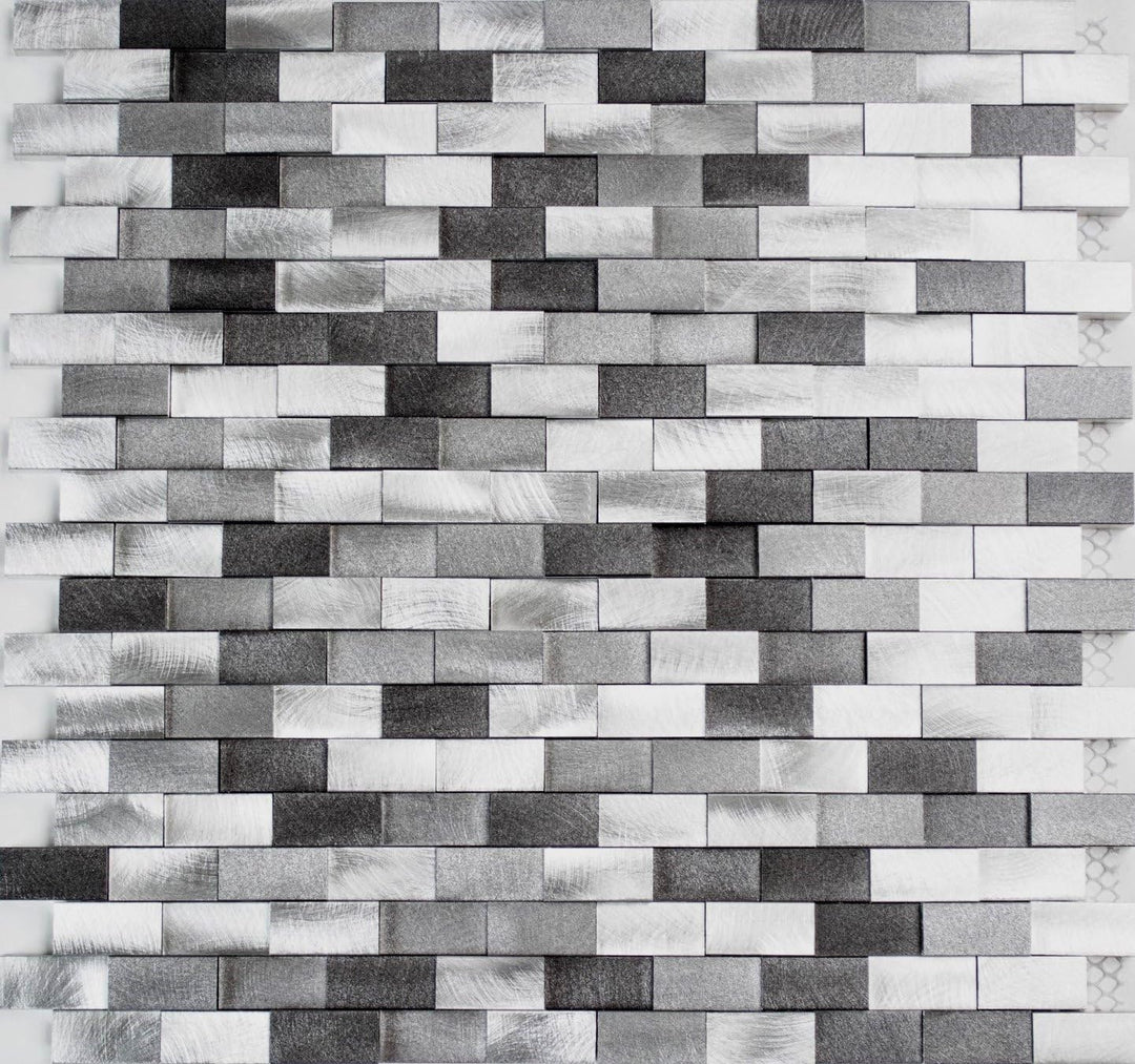 Mosaik Brick Aluminium 3D mix silber/schwarz Metall Fliesenspiegel, Mosaikstein Format: 15x30x8/10/1