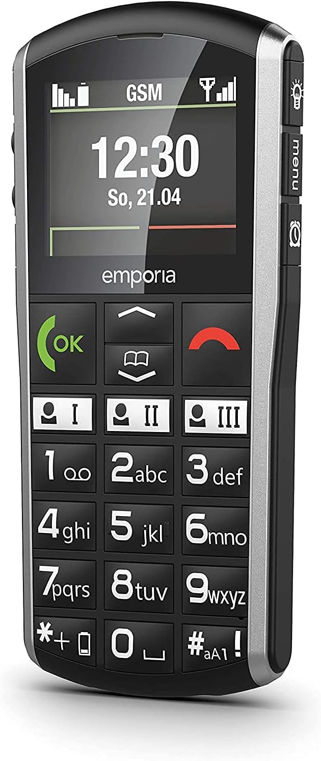 Emporia SIMPLICITY Handy, 2 Zoll Farbdisplay, grosse Tasten, SOS-Taste, Ladestation, M4/T4, kompatib