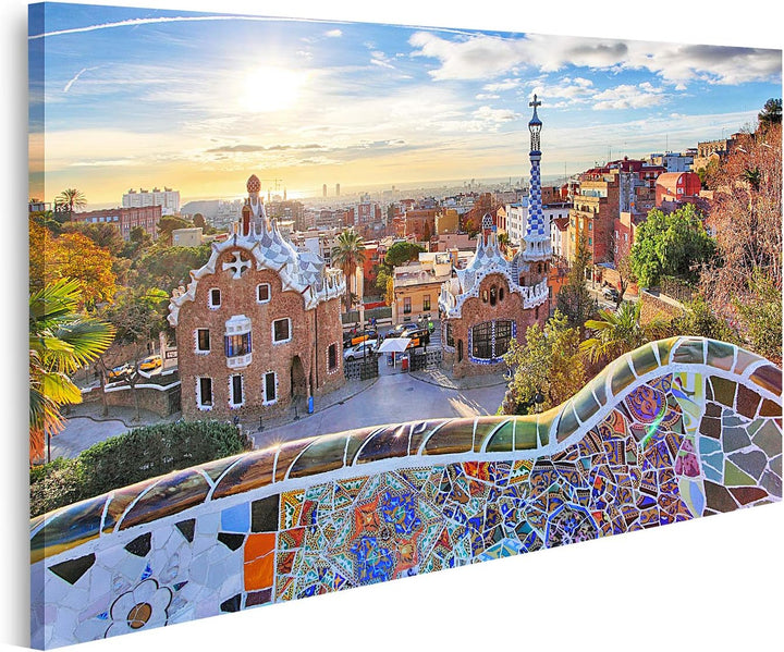 islandburner Bild auf Leinwand Barcelona Park Guell Spanien Bilder Wandbilder Poster Leinwand 100x57