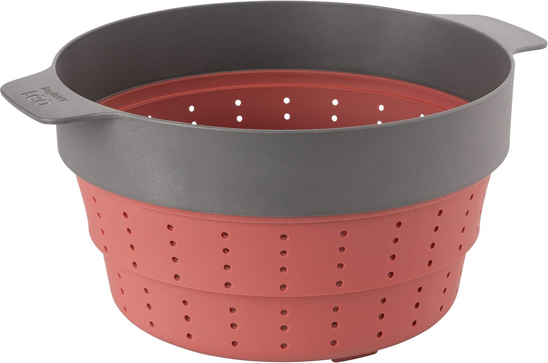 BergHOFF – Leo Silicone Steam & Strain with Collapsible Body – Grey & Red – 24cm