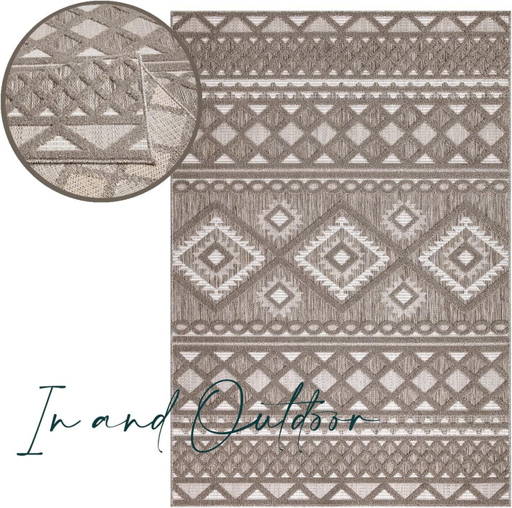 payé Teppich Wohnzimmer - Boho Braun 200x290cm - Raute Ornamente - Ethno Teppiche für Balkon Terrass