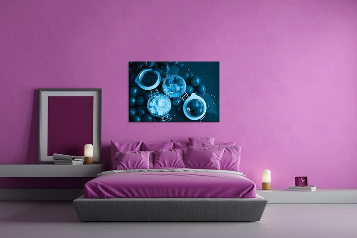 deyoli Tomaten Schafskäse und Basilikum Format 80x60 Effekt: Monocrome Blau als Leinwandbild, Motiv