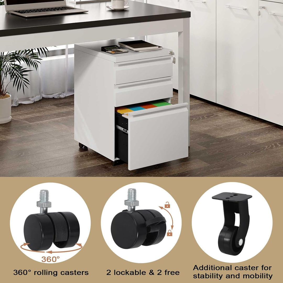 WOLTU Rollcontainer, Aktenschrank, Büroschrank, abschliessbarer Schrank, Container mit 3 Schubladen,