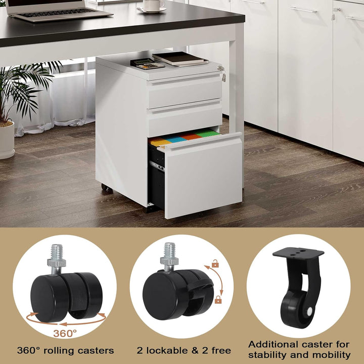 WOLTU Rollcontainer, Aktenschrank, Büroschrank, abschliessbarer Schrank, Container mit 3 Schubladen,
