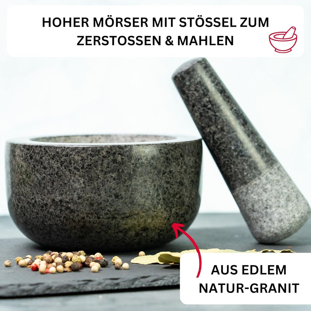 Westmark Mörser mit Stössel aus Natur-Granit, Gross, Innendurchmesser: ca. 9,5 cm, Grau, 69602260 Gr