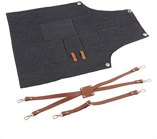 Zerodis Küchenschürzen, Denim-Lätzchen, abnehmbarer Lederriemen mit Taschen, für Damen und Herren, z