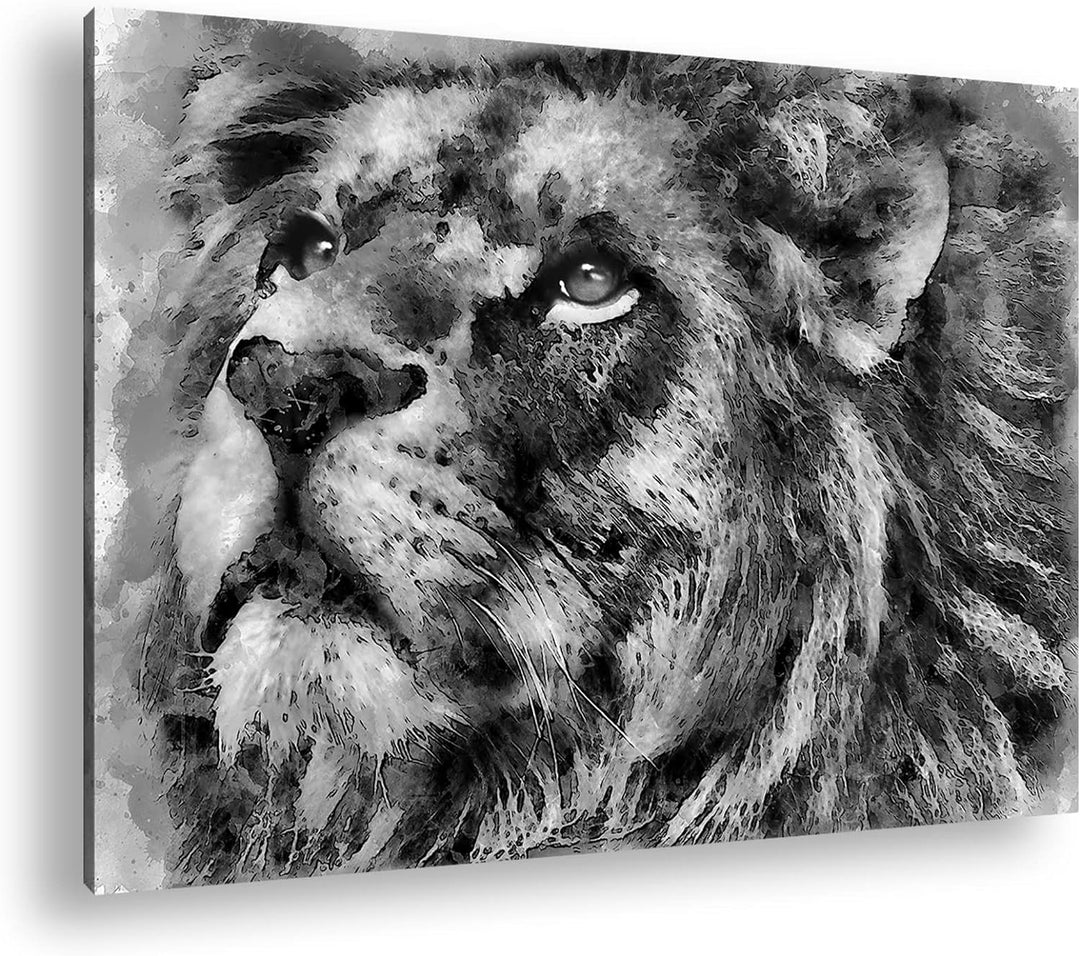 deyoli Löwen Porträt Format: 80x60 Effekt: Schwarz&Weiss als Leinwandbild, Motiv fertig gerahmt auf