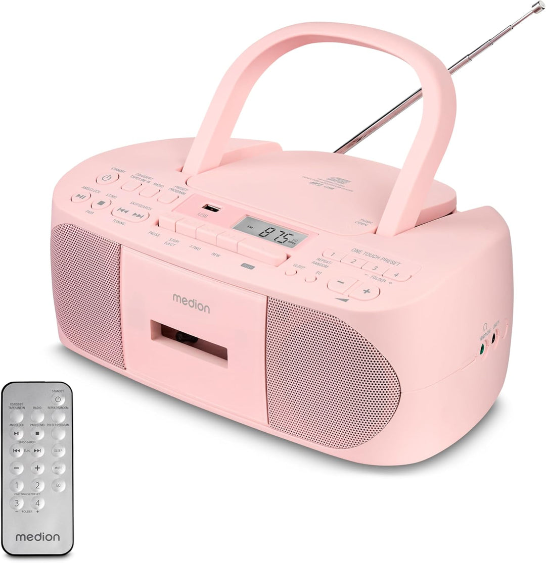 MEDION E65010 Stereoradio (CD-Player, Kassette, USB Anschluss, AUX Audioeingang, MP3-Widergabe. UKW