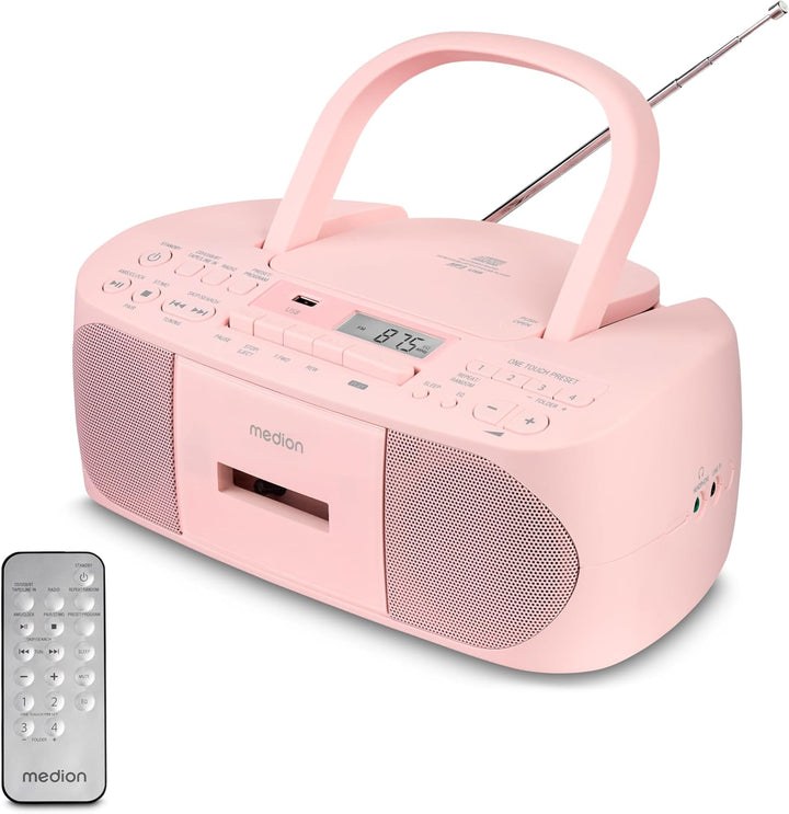 MEDION E65010 Stereoradio (CD-Player, Kassette, USB Anschluss, AUX Audioeingang, MP3-Widergabe. UKW