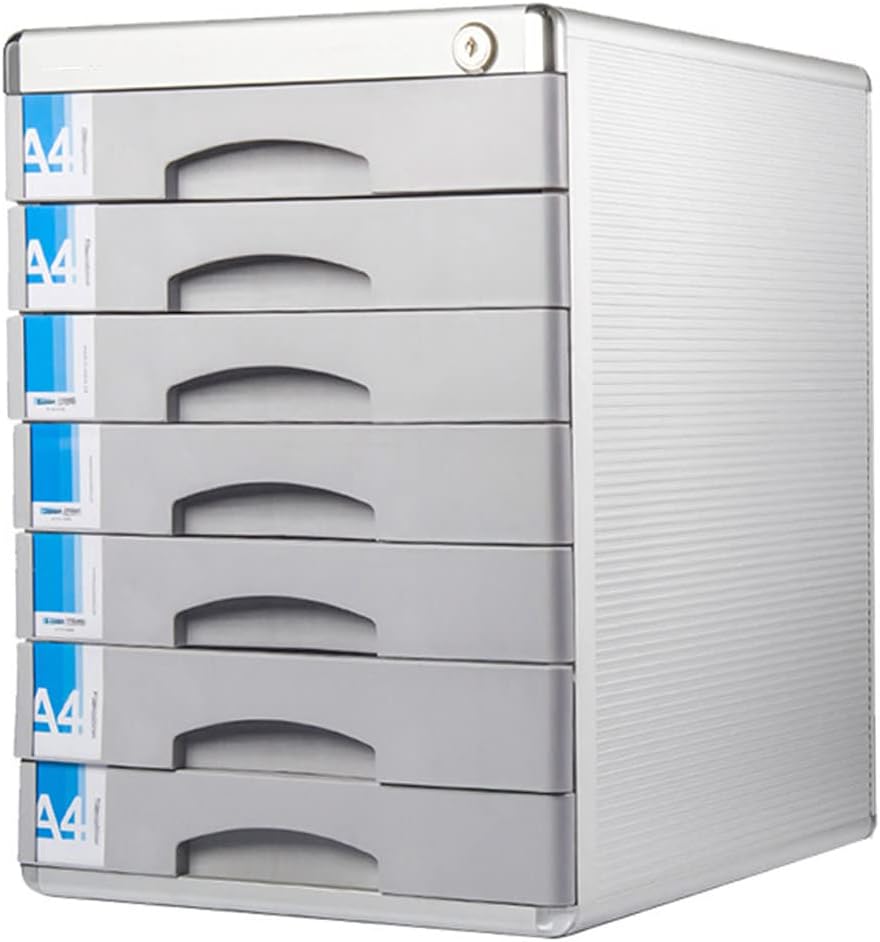 TUKA-i-AKUT Metall Schubladenbox Abschliessbar 7 Fächer A4, mit Beschriftungsfeldern, Dokumenten Auf