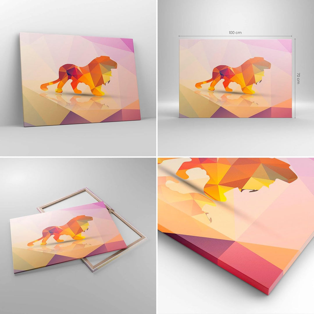 Bilder auf Leinwand 100x70cm Leinwandbild Löwe Illustration modern Gross Wanddeko Bild Schlafzimmer