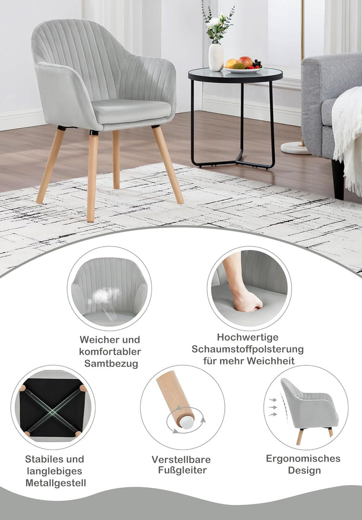 WOLTU 4er Set Esszimmerstühle Küchenstuhl Wohnzimmerstuhl Polsterstuhl Design Stuhl mit Armlehne Sam
