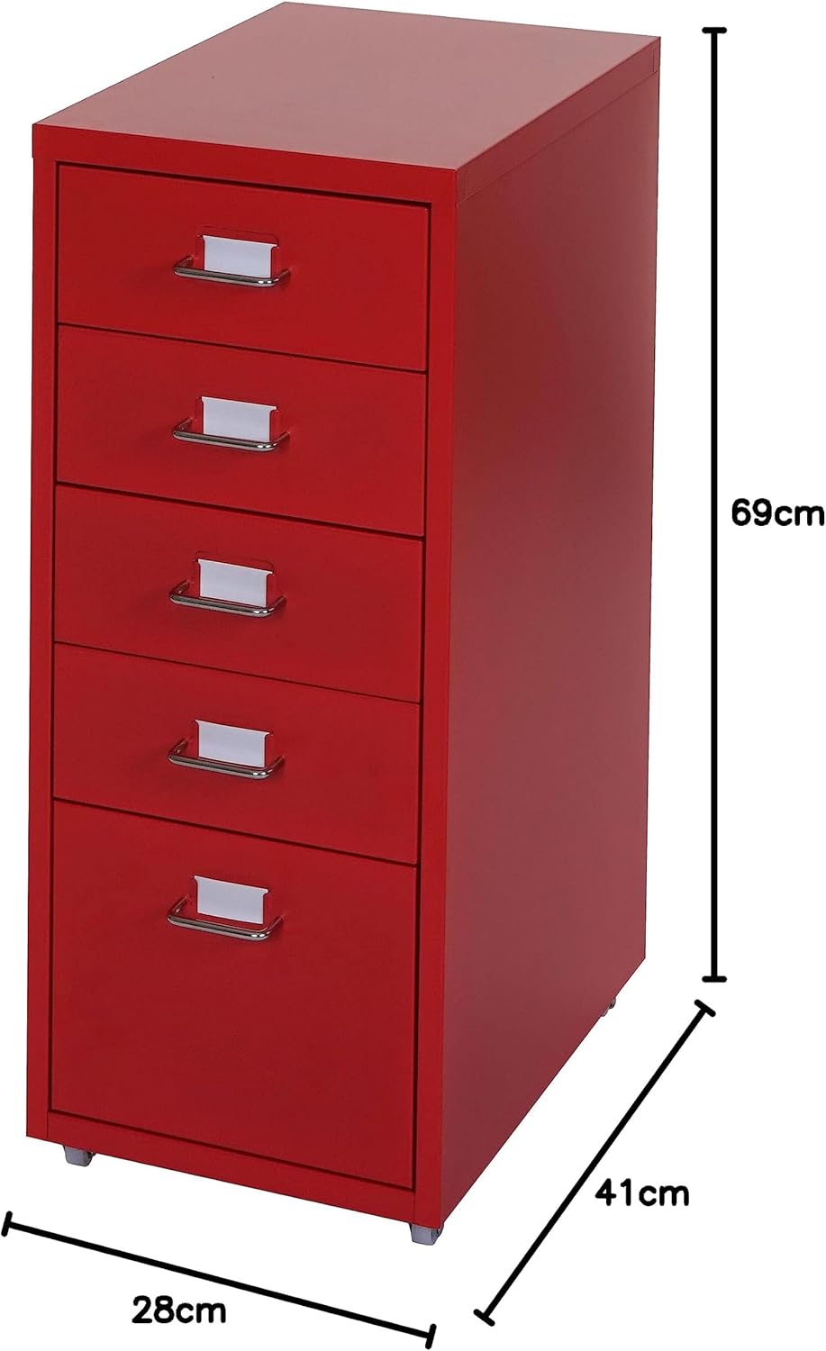 Mendler Rollcontainer Boston T851, Schubladenschrank Stahlschrank, 69x28x41cm 5 Schubladen - rot, Ro