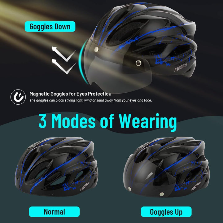 Favoto Fahrradhelm Herren mit Licht - Damenhelm Fahrradhelm Leichtgewicht Atmungsaktiv mit Brille Rü