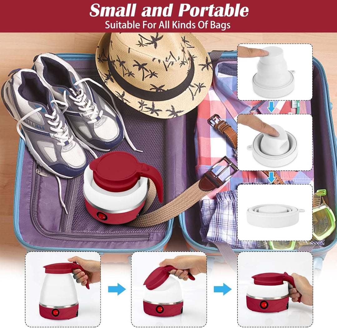 RANJIMA Faltbarer Wasserkessel, 0,6 L Mini Wasserkocher Faltbar Silikon-Camping-Wasserkessel Tragbar