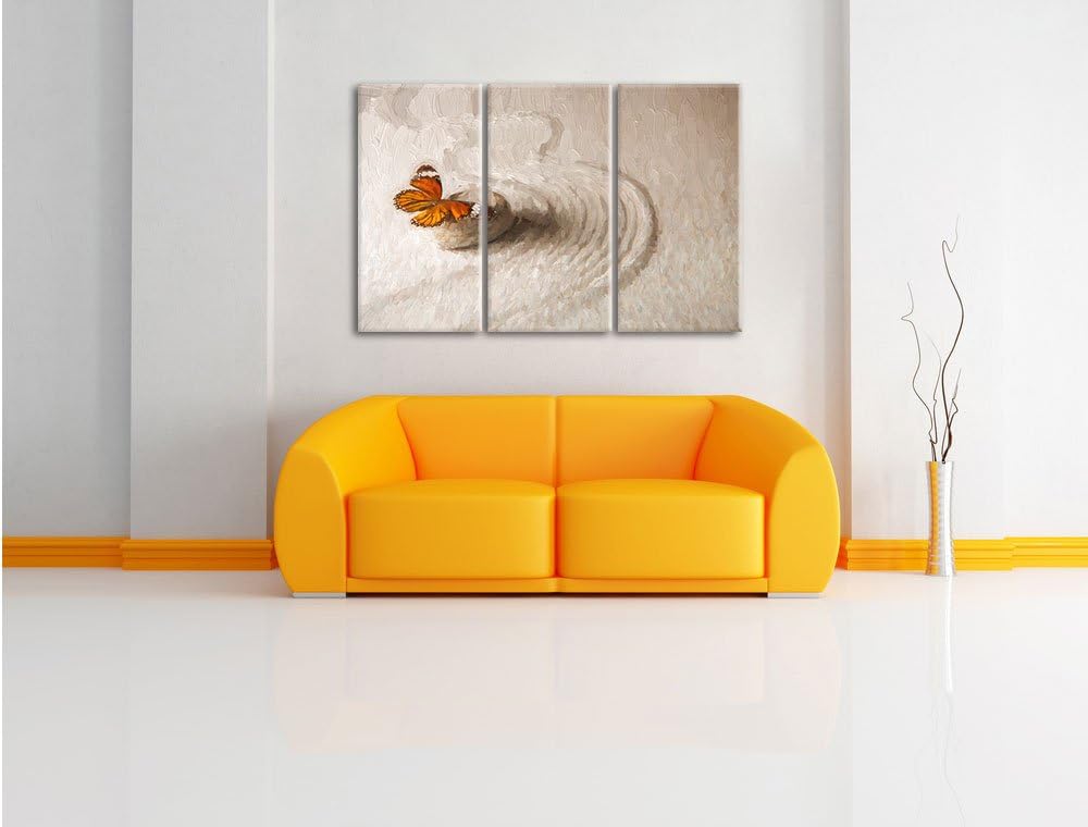 Pixxprint Zen Schmetterling Kunst / 3-Teilig/Gesamtmass 120cm Leinwandbild bespannt auf Holzrahmen/W