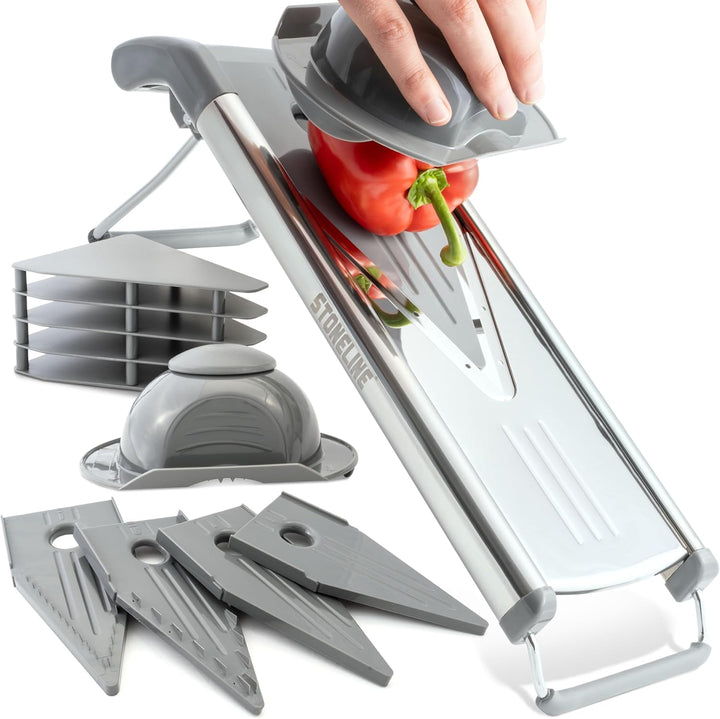 STONELINE V Hobel Gemüseschneider Set 9 teilig für Scheiben Stifte Streifen Würfel, mit 5 Schneid-Ei