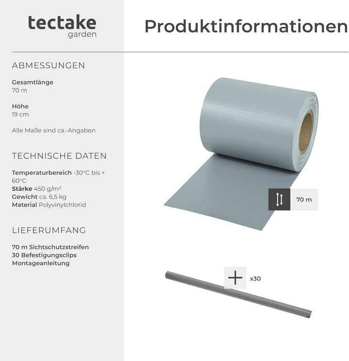 TecTake PVC Sichtschutzfolie Sichtschutzstreifen inkl. Befestigungsclips 450g/m² - Diverse Modelle -