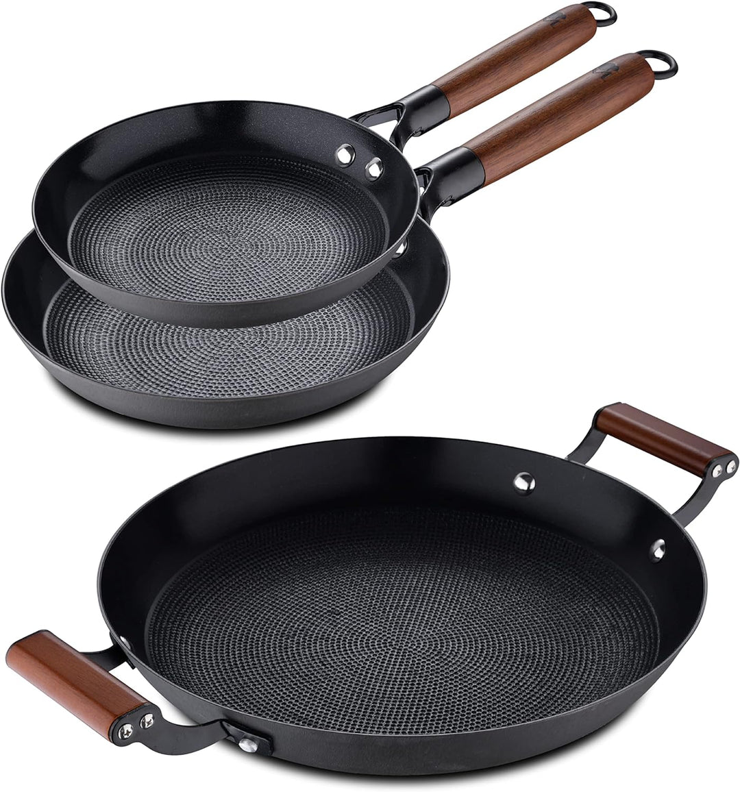 MasterPRO Odín | Pfannenset Antihaftbeschichtet 2-Teilig 20 und 24 cm und Grillpfanne 32 cm | Aus Ge