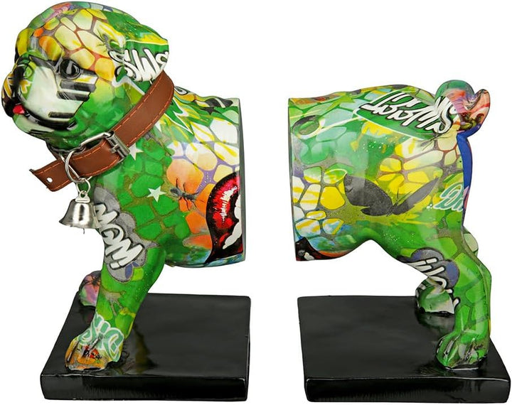 Casablanca Deko 1 Paar Buchstützen - Tierfigur Mops Hundefigur mit Halsband Glocke - Street Art Graf