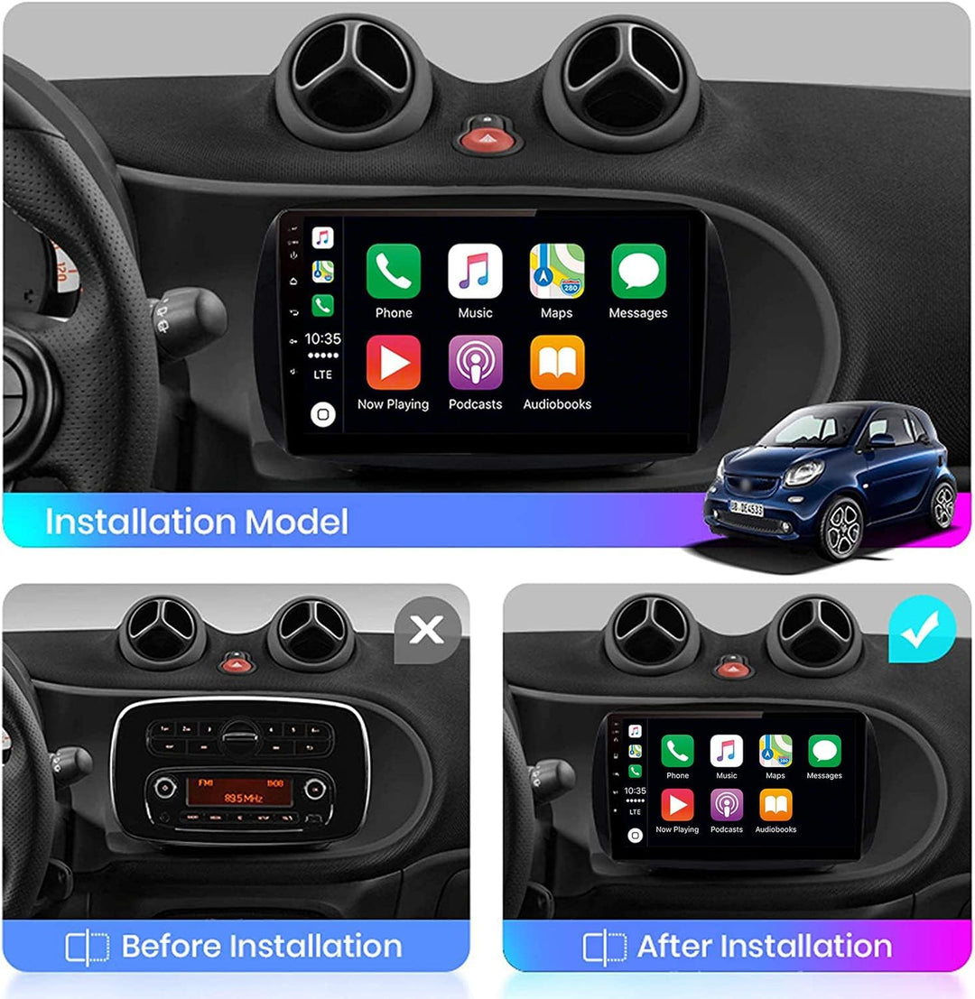 YUNTX Android 12 Autoradio für Benz Smart 453 Fortwo 2014-2020-2 Din-[Integriertes Wireless CarPlay/