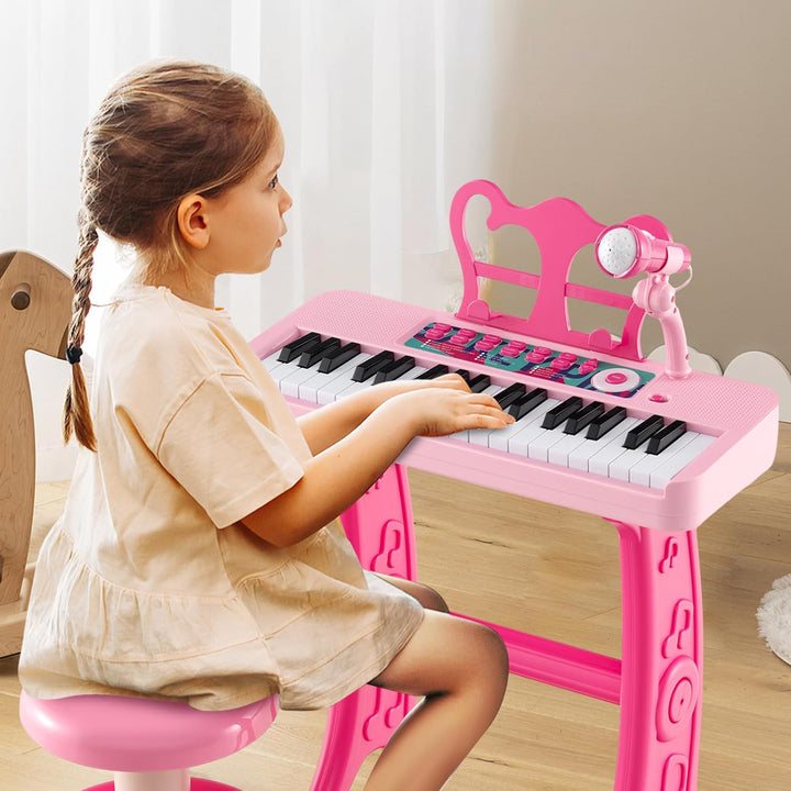 COSTWAY 37 Tasten Kinder Keyboard, Kinderklavier elektronisch mit Hocker, Mikrofon & NotenstÀnder, K