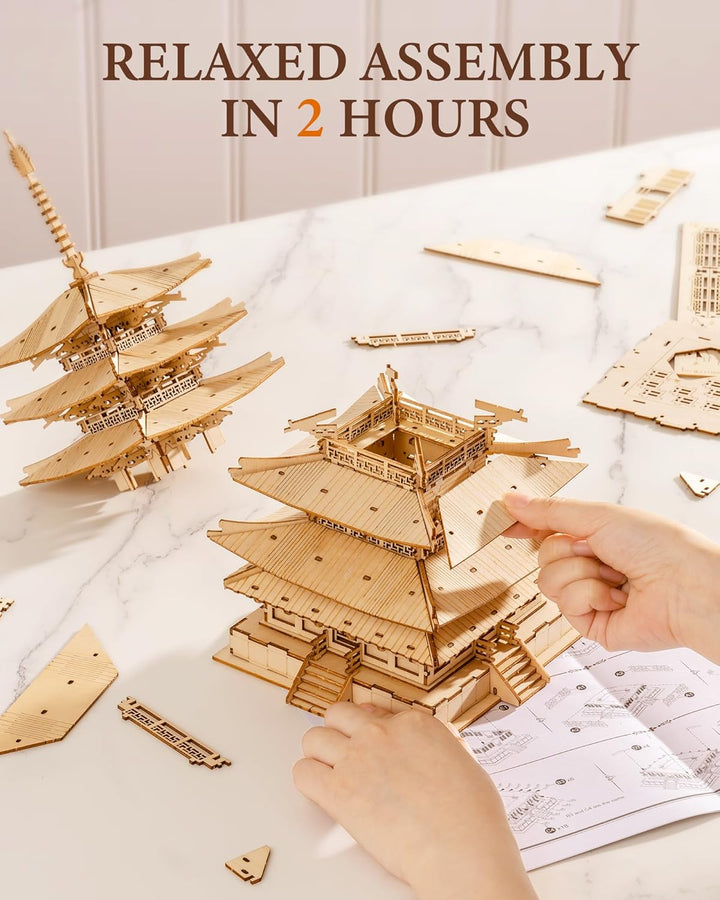 Rolife 3D Puzzle Holz Modellbau Fünfstöckige Pagode Turm für Erwachsene Teenager DIY Modellbausatz E