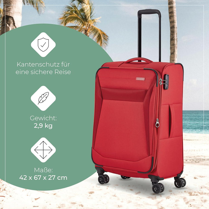travelite 4-Rad Koffer Grösse M Weichschale, Gepäck Serie CHIOS mit Dehnfalte + Kantenschutz, Trolle