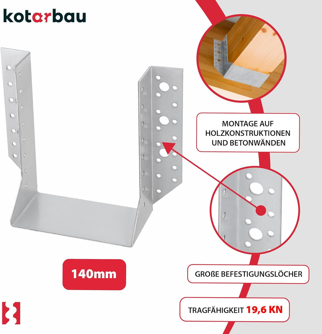 KOTARBAU® 10er Set Balkenschuh Typ A 140 mm Holzbalkenverbinder Balkenverbinder Verbinder für Baukon