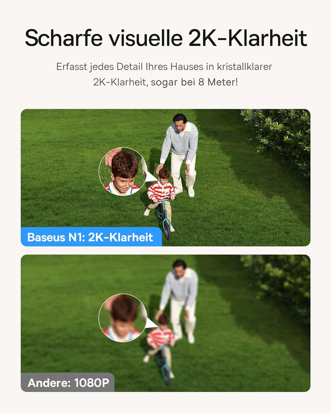 Baseus Security Überwachungskamera Aussen Akku 210Tage, 2K HD, 145 Grad, IP67 Wetterfest, Nachtsicht