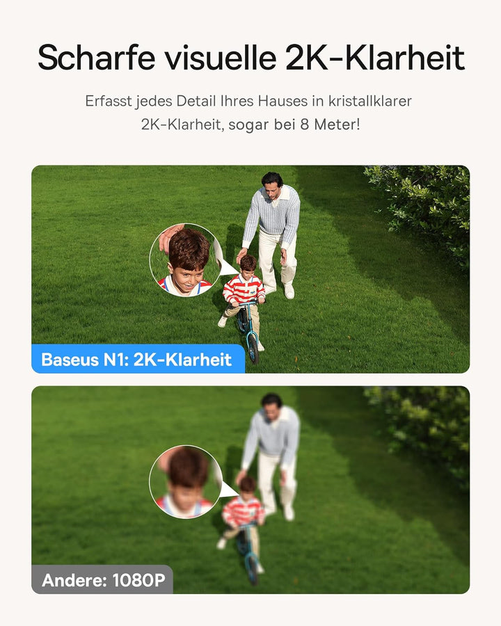 Baseus Security Überwachungskamera Aussen Akku 210Tage, 2K HD, 145 Grad, IP67 Wetterfest, Nachtsicht