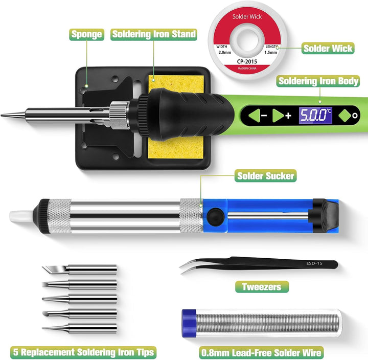 Lötkolben, 90W Lötset, LCD-12-in-1-Lötwerkzeug, einstellbare Temperatur 200–500 °C, mit 5 * austausc