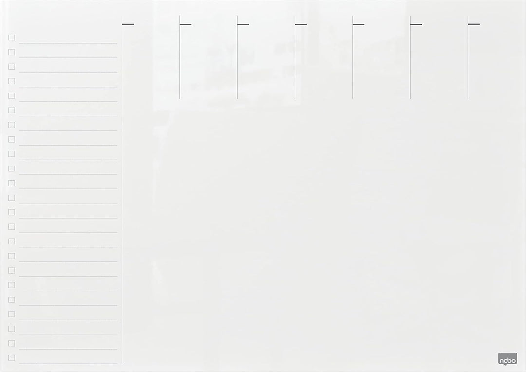 Nobo Glas-Whiteboard Magnetischer Wochenplaner, Trocken Abwischbare Glas-Oberfläche, Rahmenlos, Zuha