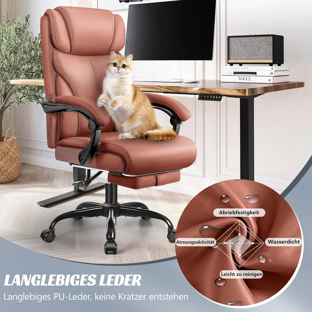 FelixKing Bürostuhl, Schreibtischstuhl Ergonomisch mit Fussstütze, Grosser und hoher Chefsessel, Wip