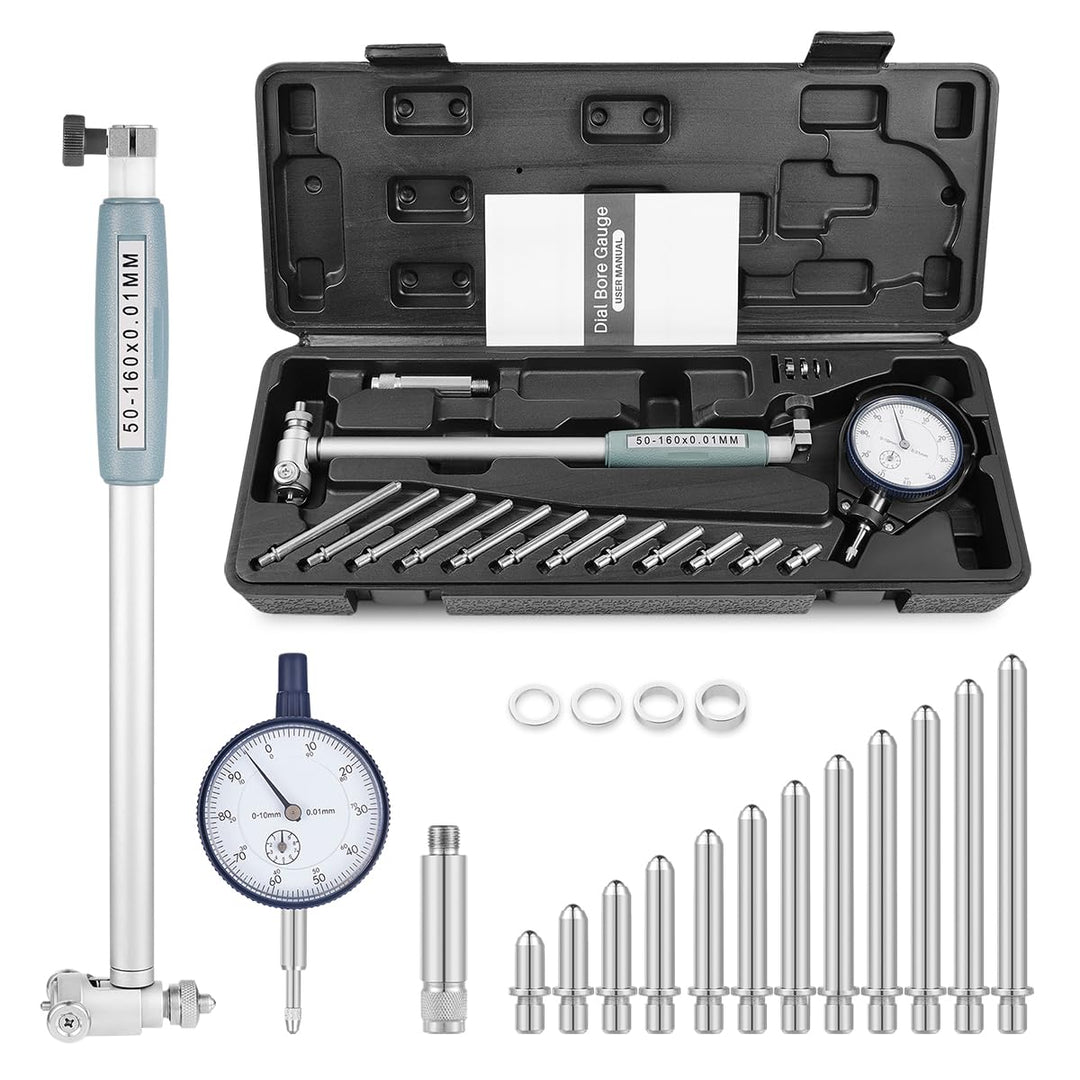 BEBANG Zylinder Messuhr Set 50-160MM (1.97"-6.23")Anzeige 0.01MM(0.0003"),Isolierte Griffe für tiefe