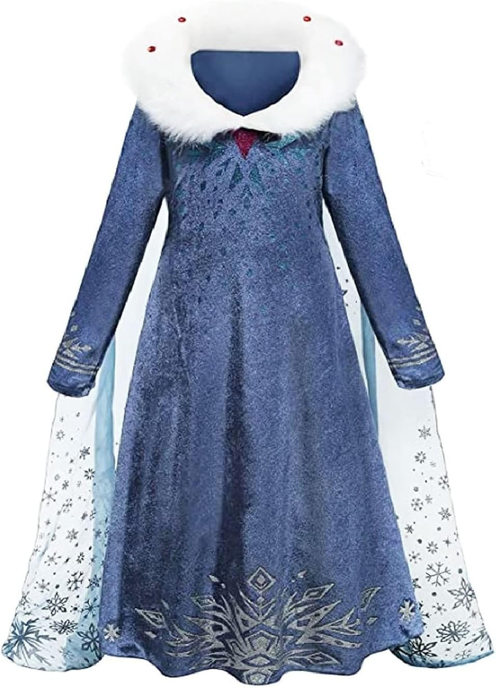 Elsa Prinzessin Kleid,Frozen Elsa Kostüm für Mädchen Kleid mit Zubehör,Schneeflocke Plüschkragen Kle