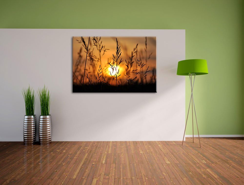 Gras bei Sonnenuntergang Format: 100x70 auf Leinwand, XXL riesige Bilder fertig gerahmt mit Keilrahm