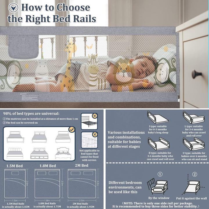 Sentasi Rausfallschutz Kinderbett 180CM, Rausfallschutz Bett Con Elevación Vertical, Baby Bettgitter