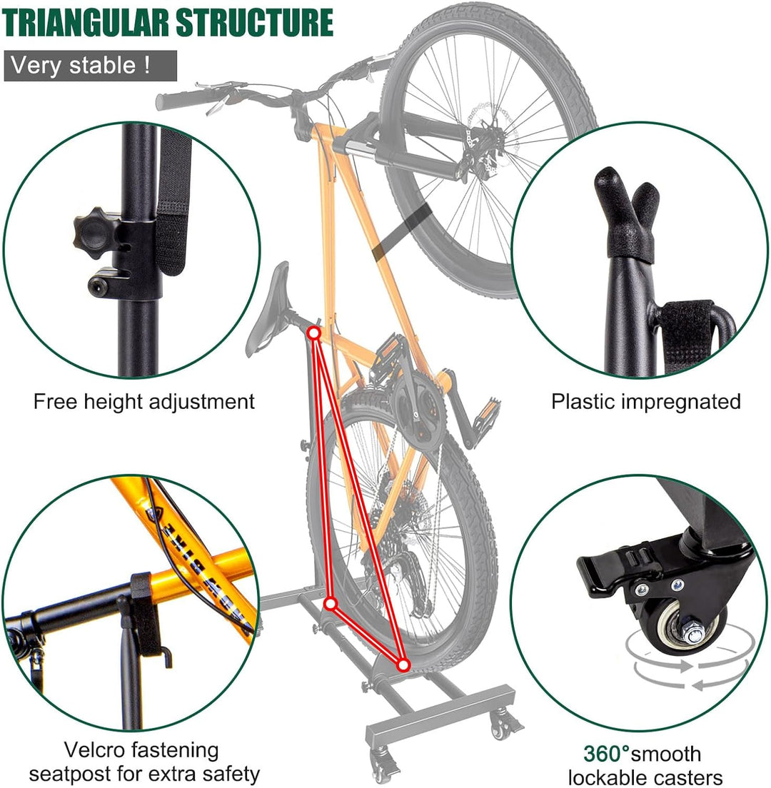 Mimoke Vertikaler Fahrradständer - Freistehender Fahrrad Bodenständer mit Feststellbaren Rädern, Höh