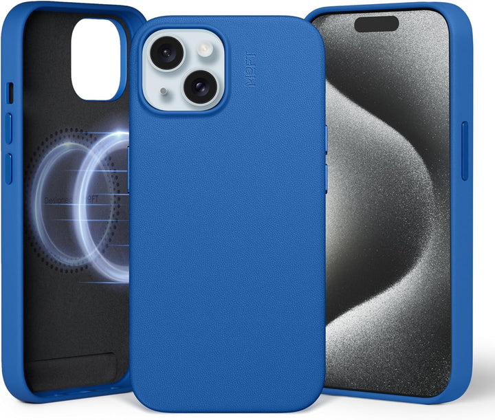 MOFT Magnetische Hülle für iPhone 15 Kompatibel mit MagSafe, MOVAS Vegane Lederhülle, Weiches Berühr