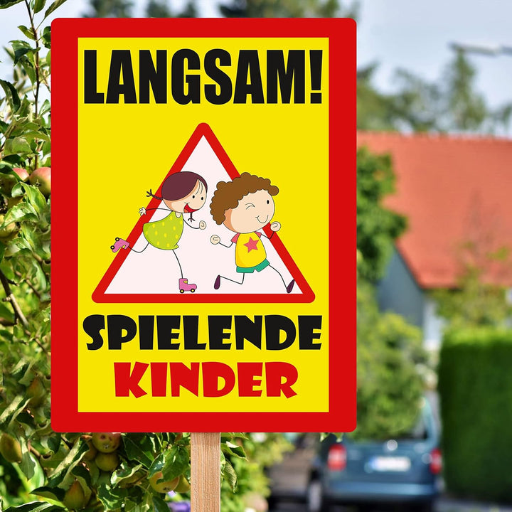 2 Stück XXL Langsam ! spielende KINDER Schild 30 x 40 cm Alu 3mm Alu-Dibond stabile Aluminiumverbund