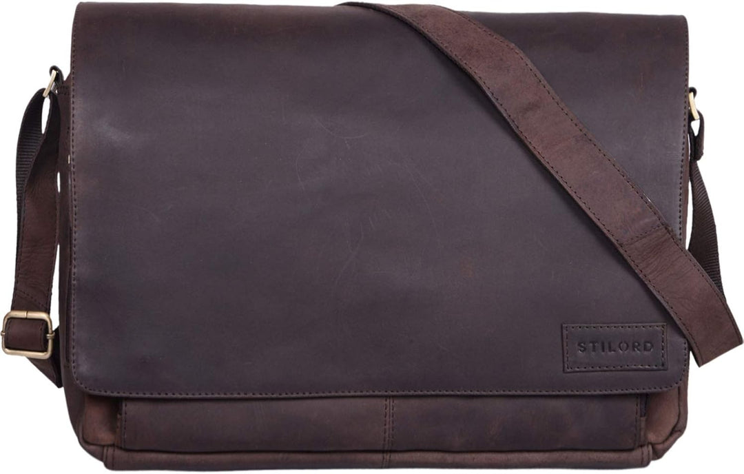 STILORD 'Rick' Schultertasche Leder für 15,6 Zoll Laptop Umhängetasche Aktentasche Bürotasche Unitas