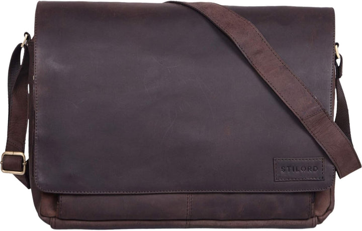 STILORD 'Rick' Schultertasche Leder für 15,6 Zoll Laptop Umhängetasche Aktentasche Bürotasche Unitas