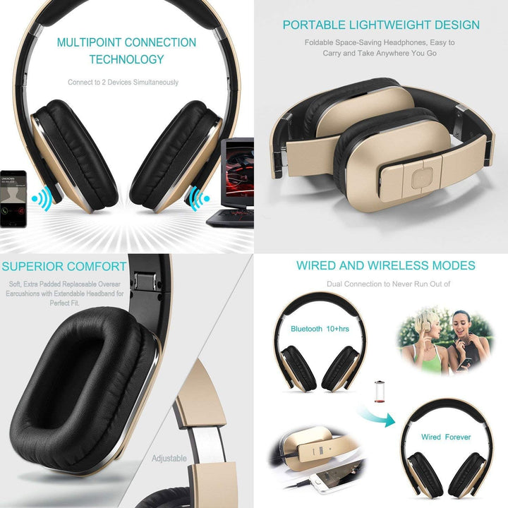 August EP650 - Bluetooth Kopfhörer v4.2 NFC mit aptX Low Latency - Stereo Over Ear Headphones mit Au